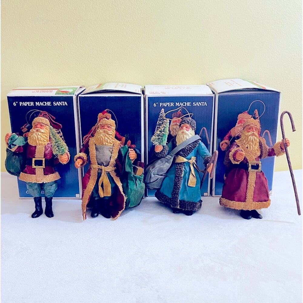 4 Vintage Kurt Adler Paper Mache Old World Santa Ornaments Christmas Decor